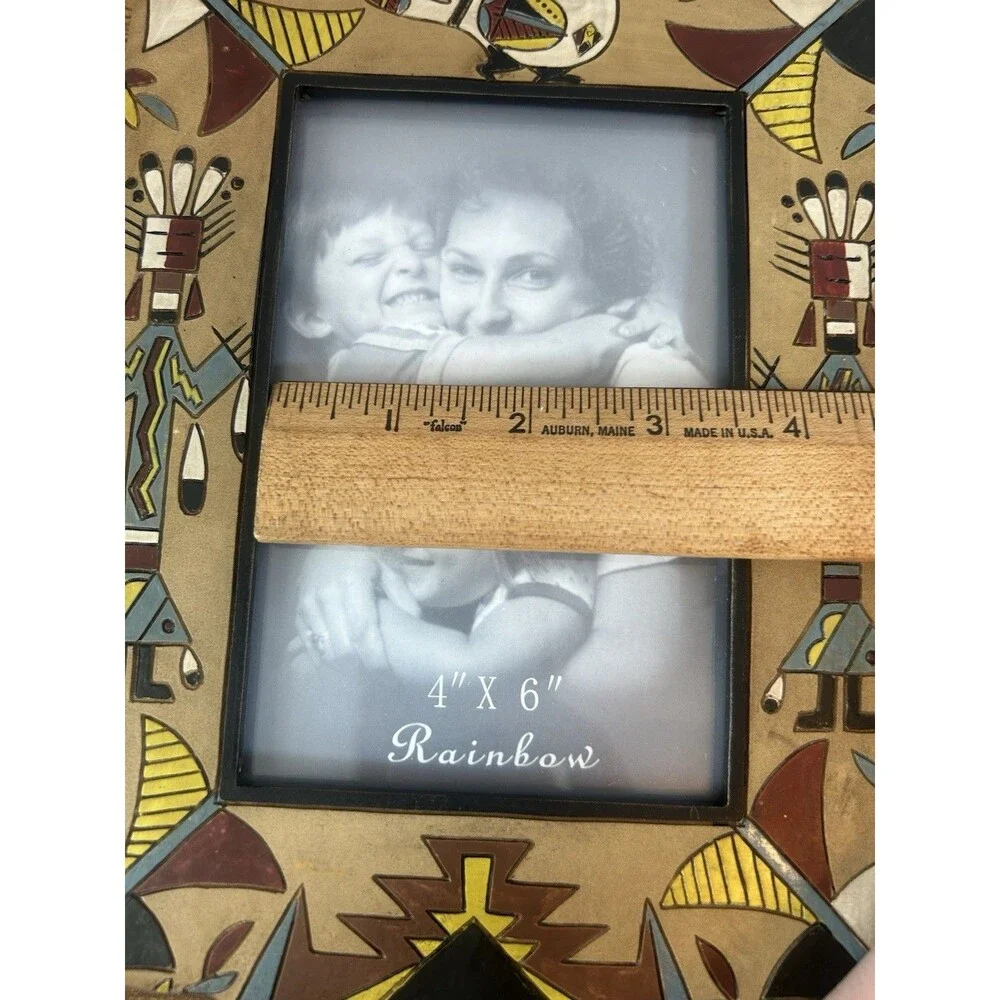 Southwestern Tribal Photo Frame Kokopelli Style Hand Painted 4x6 Decor Art